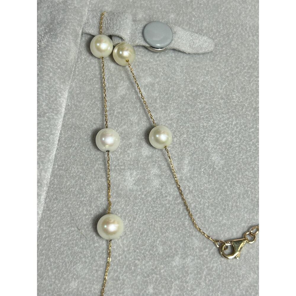 Shane Jewelry 14k solid yellow gold white pearl station chain necklace 18” 8.54g - Picture 4 of 13